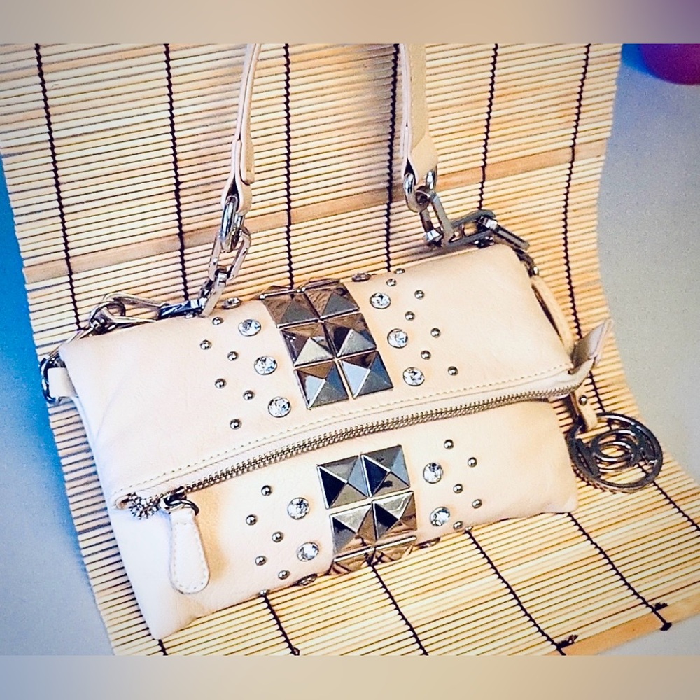 BEBE Studded Shoulder / Crossbody Bag, Light Cream-Colored, EUC